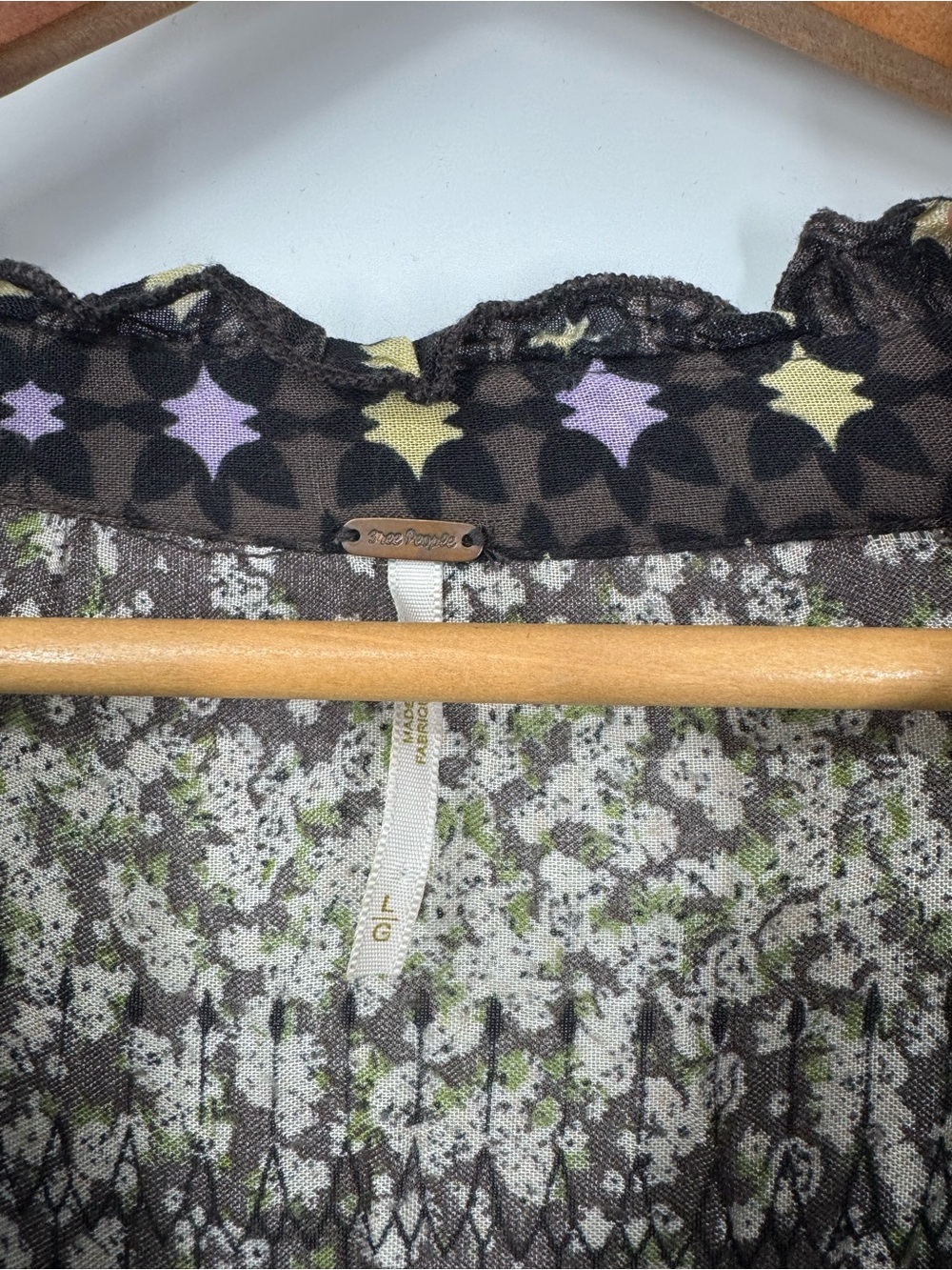 Free People Rare Feelings Black Floral Fringe Tie Ruffled Maxi Dress Boho Size L - Picture 7 of 13